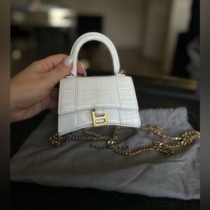 Balenciaga Hourglass mini croc-effect leather tote in white